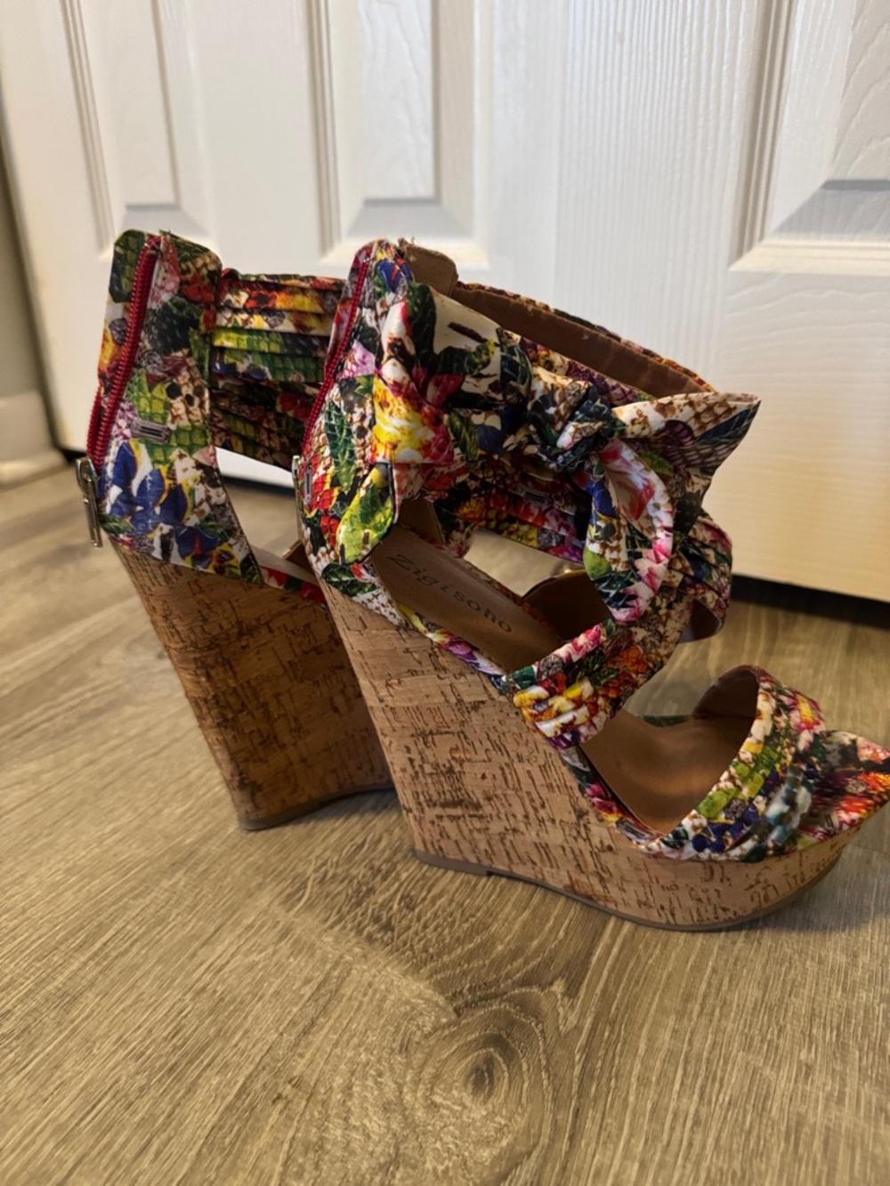 Zigi Soho Floral Multicolor Cork Wedge Sandals